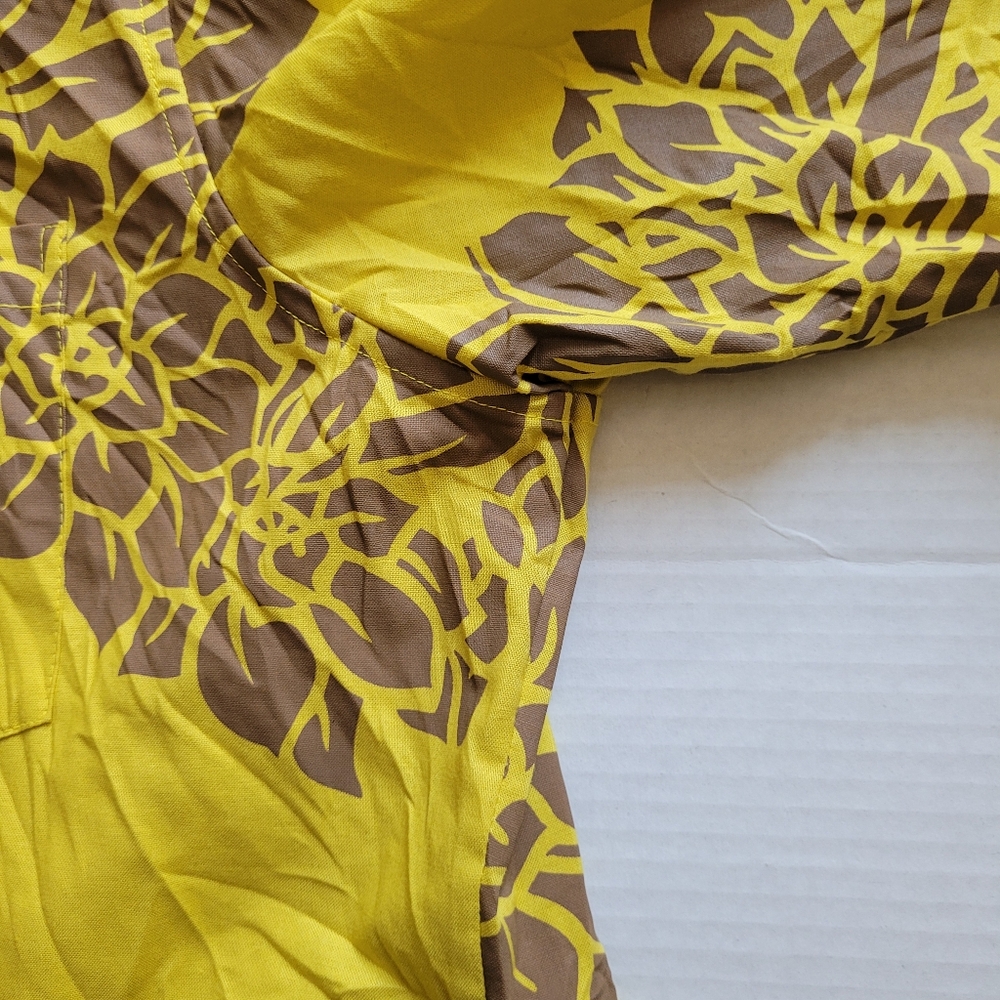 Sig Zane Hawaiian shirt genuine made in Hawaii yellow brown flowers resortwear - Picture 8 of 10